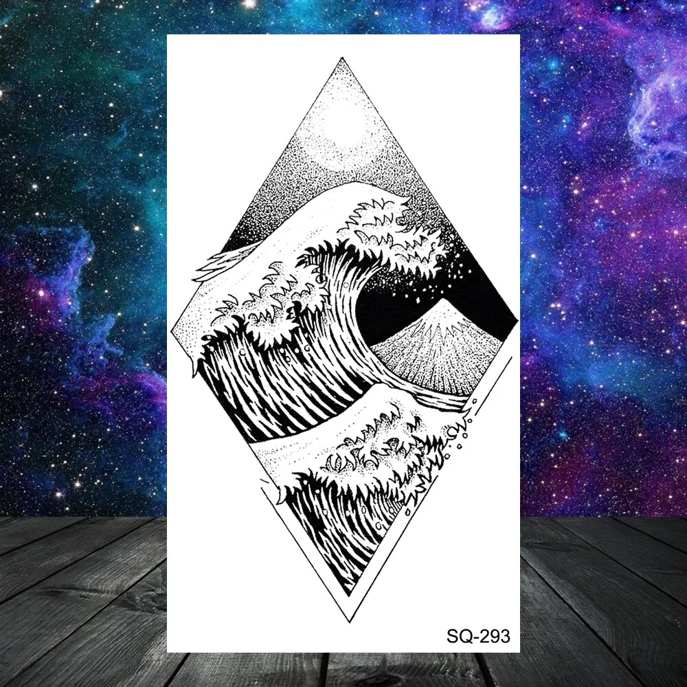 Sdrawing Seahorse Whale Temporary Tattoos For Women Men Cross Anchor Skeleton Thorns Elephant Fake Tattoo Fashion Tatoos Paper