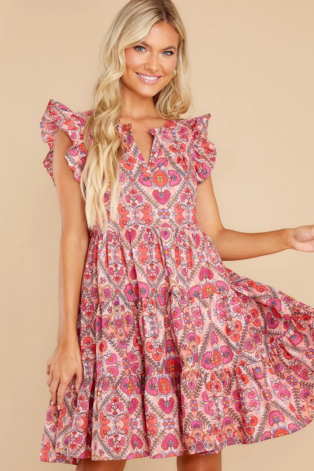 Such A Delight Pink Multi Print Dress
