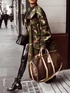 Fashion Camouflage Buttoned Lapel Collar Loose Long Trench Coat