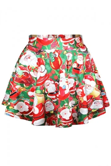 Red Ugly Santa Printed Cute Ladies Christmas Pleated Skirt-elleschic