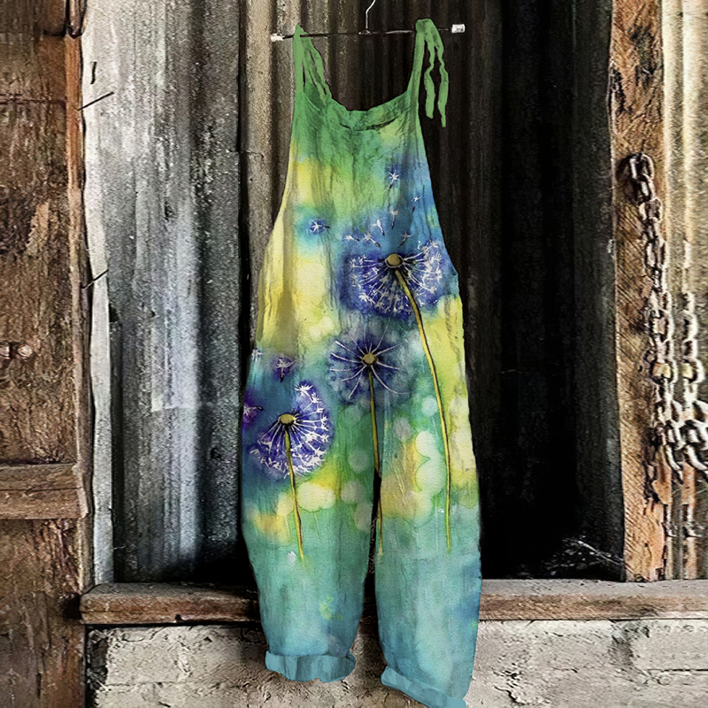 Comstylish Vintage Dandelions In The Wind Gorgeous Flowers Graphic Casual Loose Jumpsuit