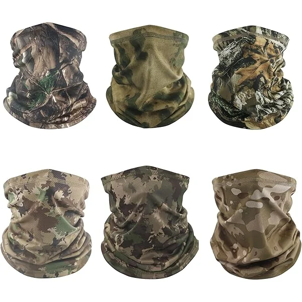 GUGULUZA 6 Pcs Neck Gaiter Face Mask, Sun Cooling Dust Camouflage Face Shield, Reusable Washable Bandana