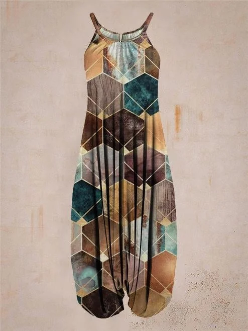 Women's Geometric Pattern Print Sleeveless Harem Jumpsuit