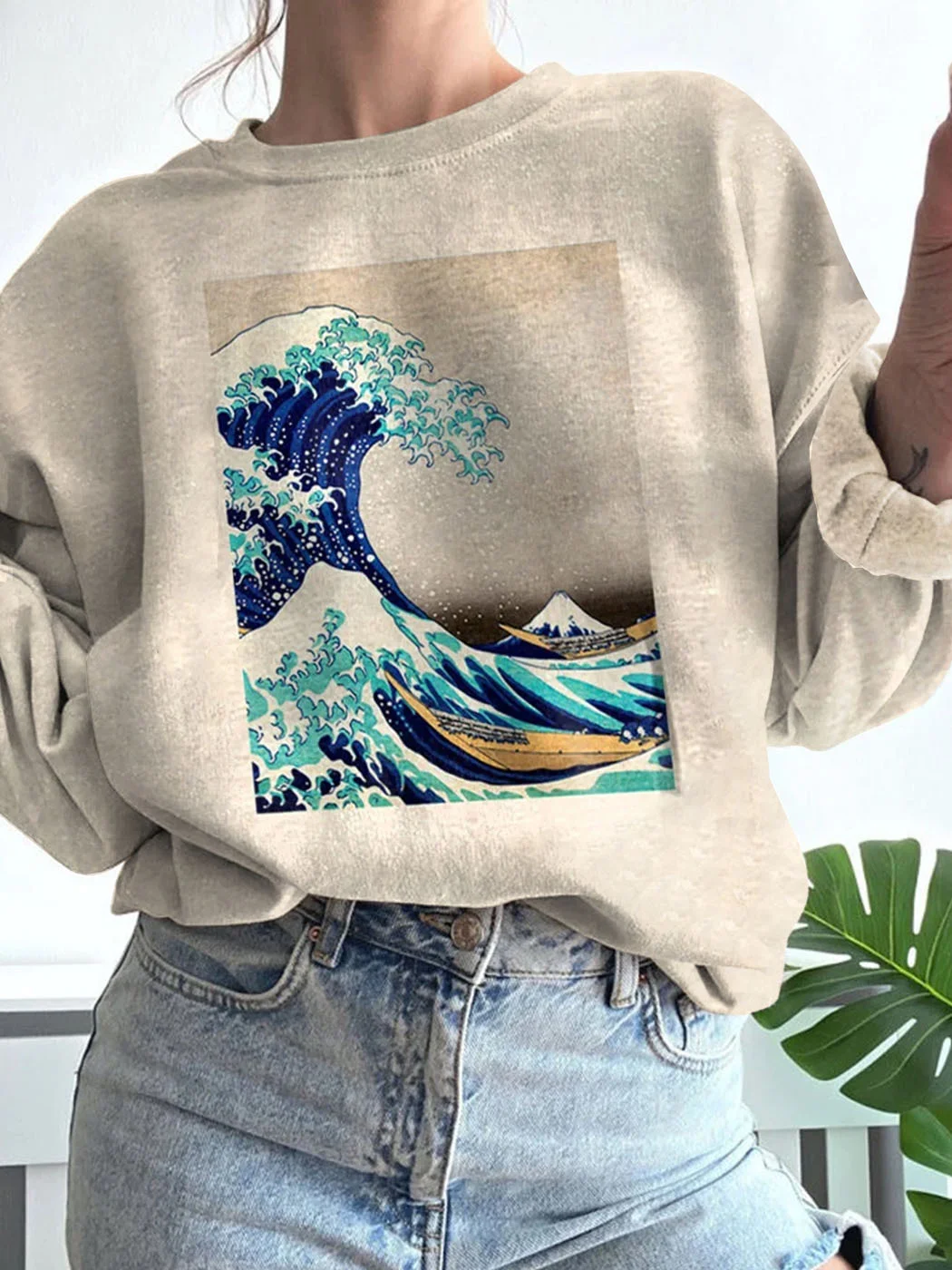 Japanese Art Wave Print Retro Sweater / DarkAcademias /Darkacademias