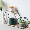 10"x17" | 2-Tier Hexagon Floating Shelf, Dessert Display Stand With Black Double Geometric Design