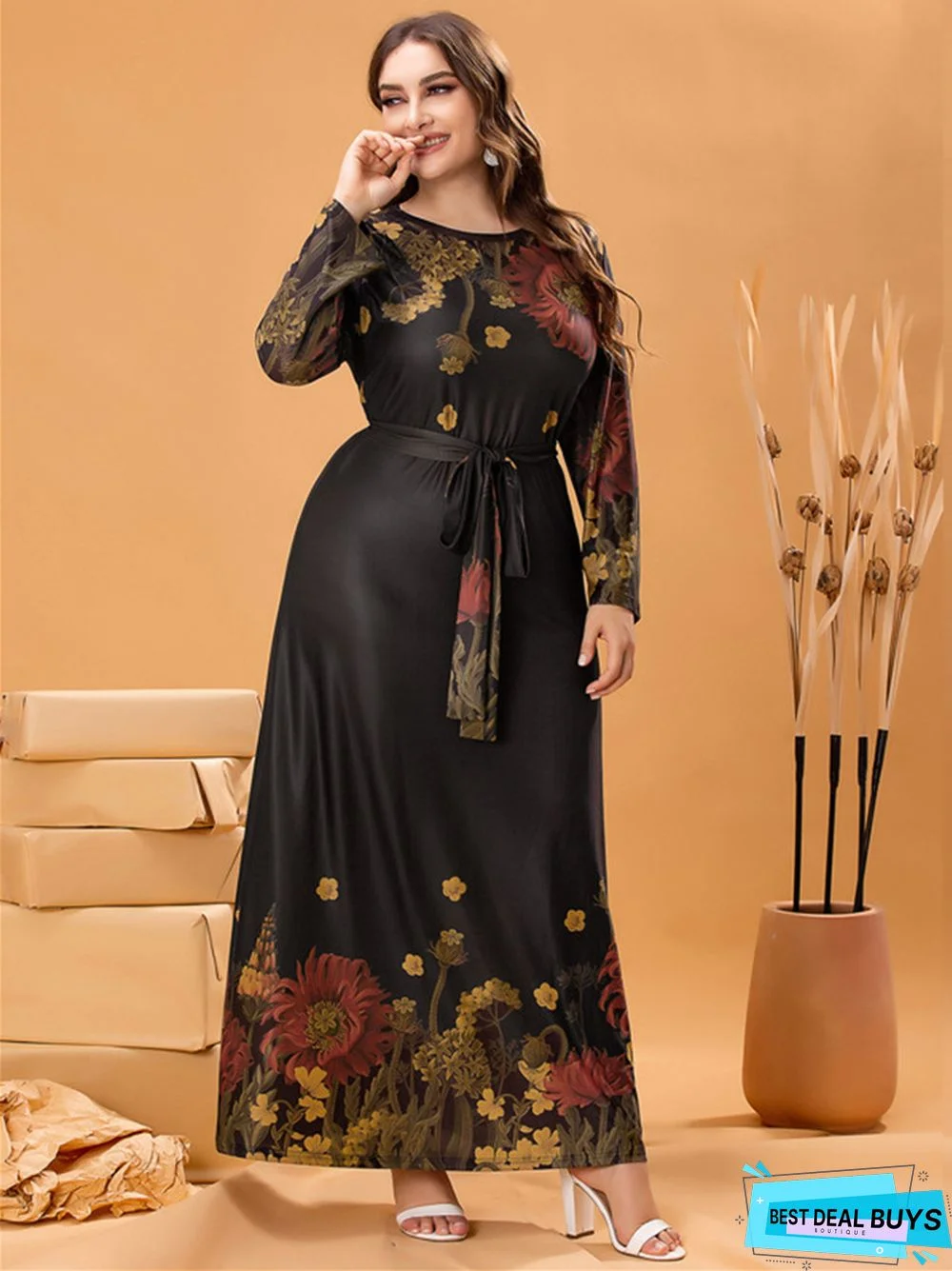 Spring Dress Noble Temperament Women's Dress Plus Size Knitted Long Sleeve Skirt