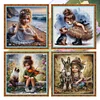 4 PCS Girl - Full Embroidery 2 Strands 14CT Stamped Cross Stitch - 40*40CM