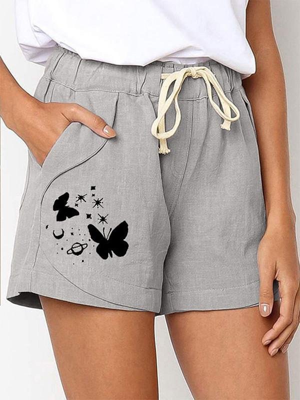 Drawstring elastic waist cotton and linen casual shorts-Mayoulove