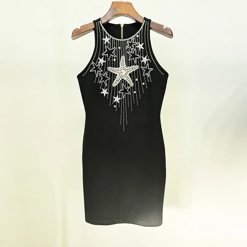 Nigikala Nigikala Fashion New Star Embroidery Heavy Industry Nails Tight Sleeveless Vest Dress