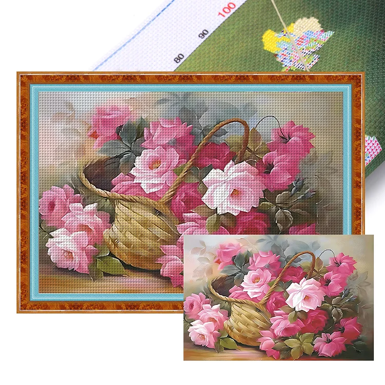 【Mona Lisa Brand】A Basket Of Roses 11CT Stamped Silk Cross Stitch 74*53CM