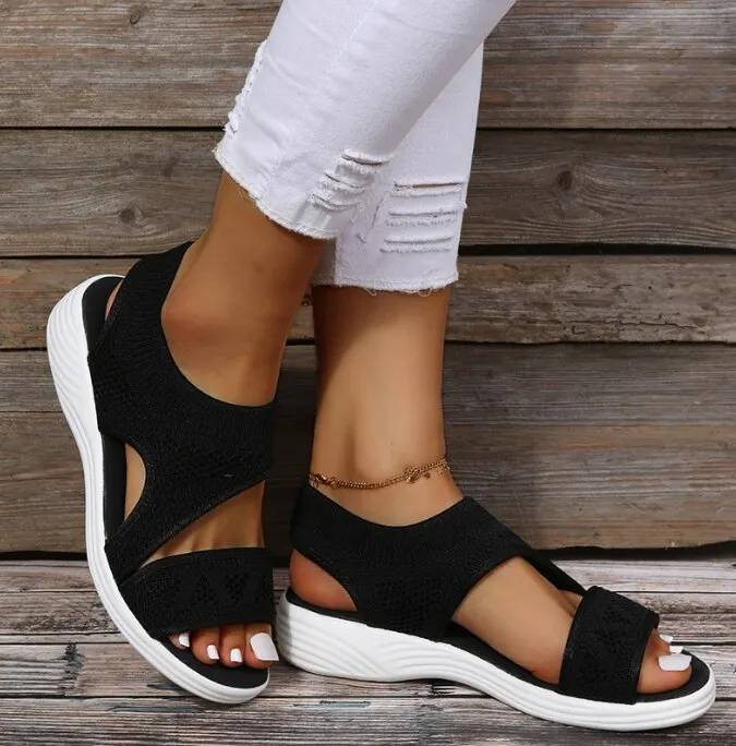 Qengg New Women's Casual Shoes Light Comfort Platform Wedge Beach Sandals Fly Woven Mesh Fish Mouth Open Toe Slippers Zapatos Nina