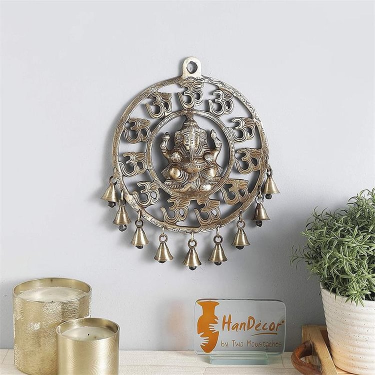 Ganesha Brass Wall Hanging with Bells
