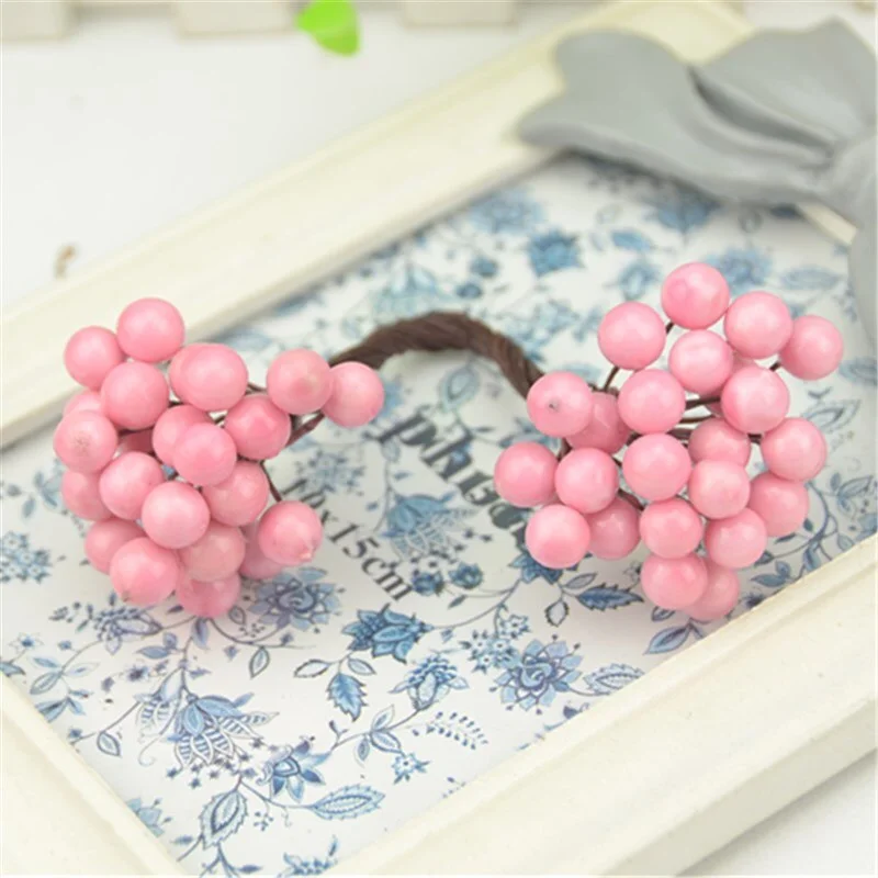 25pcs/50 Heads 0.7cm Mini Fake Fruit Small Double heads Berries Artificial Flower cherry Stamen Wedding Christmas Decorative