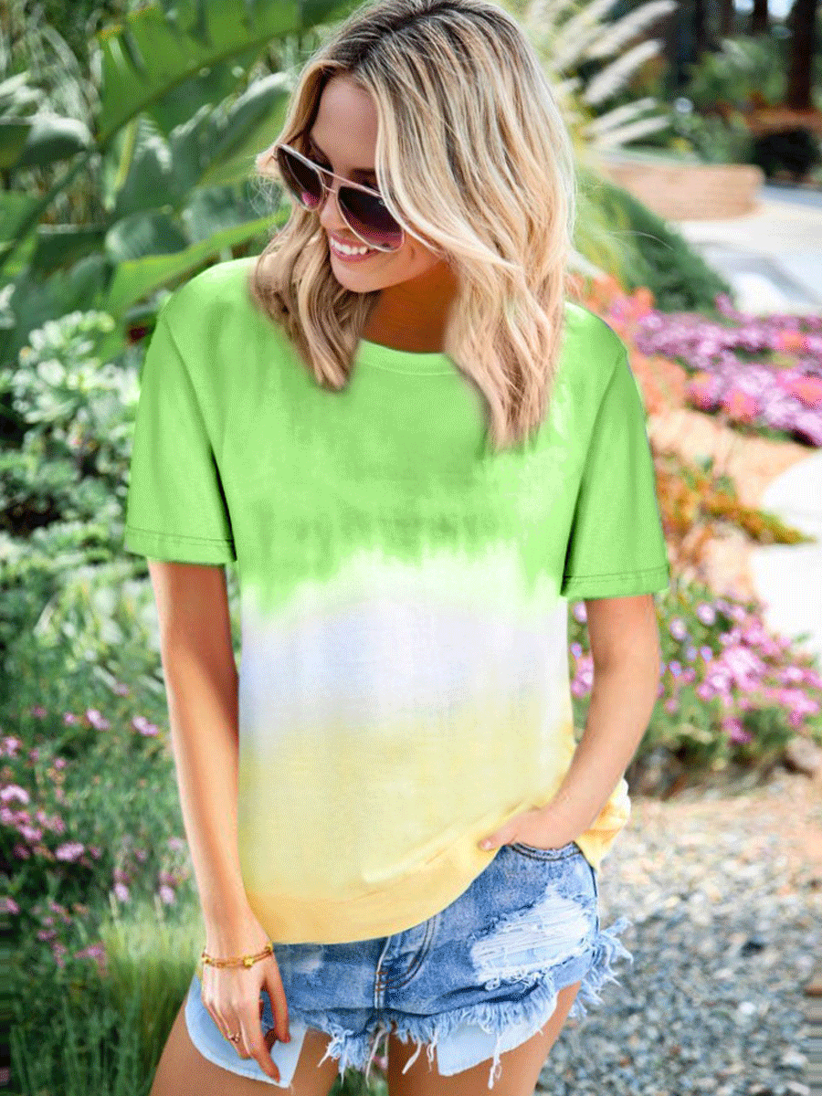 Rainbow Gradient Printed Short-sleeved T-shirt