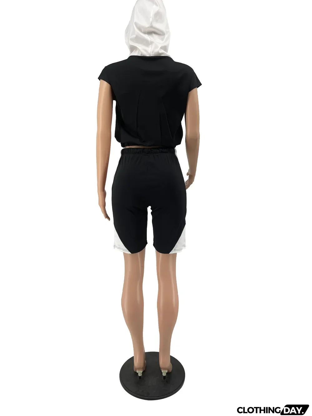 Contrast Color Hooded Sweatshirt Shorts 2 Piece Set