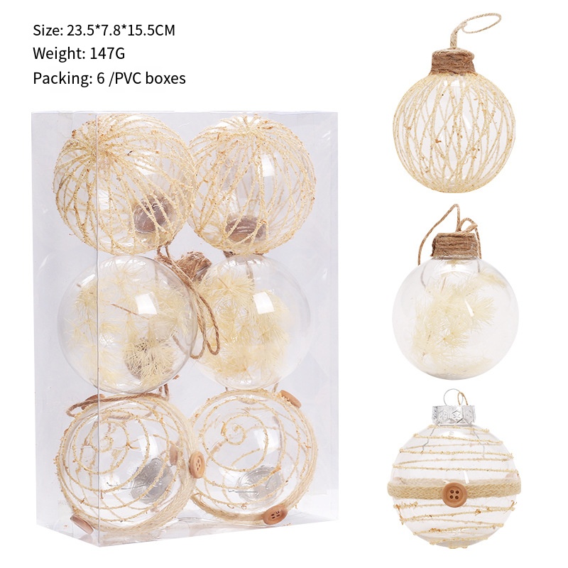 Christmas Tree Decor Clear 8cm PET Hanging Ball Ornament Set 