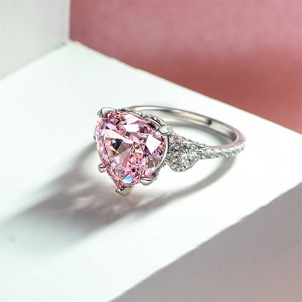 Pink Heart Created Engagement Ring