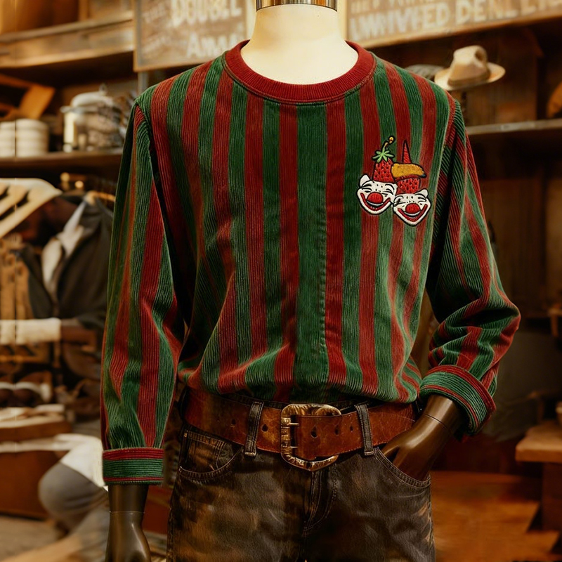 Men's Clown Striped Print Long Sleeved Casual Sweatshirt elevenforest