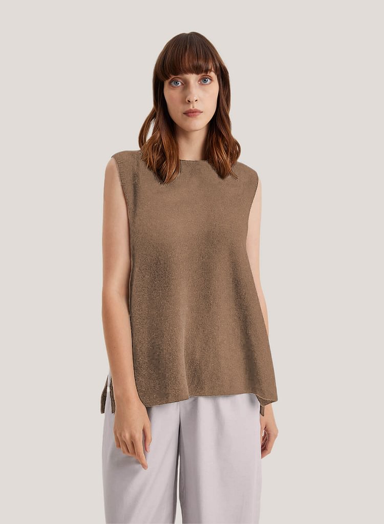 Sleeveless Wool-Camel Hair Vest Top