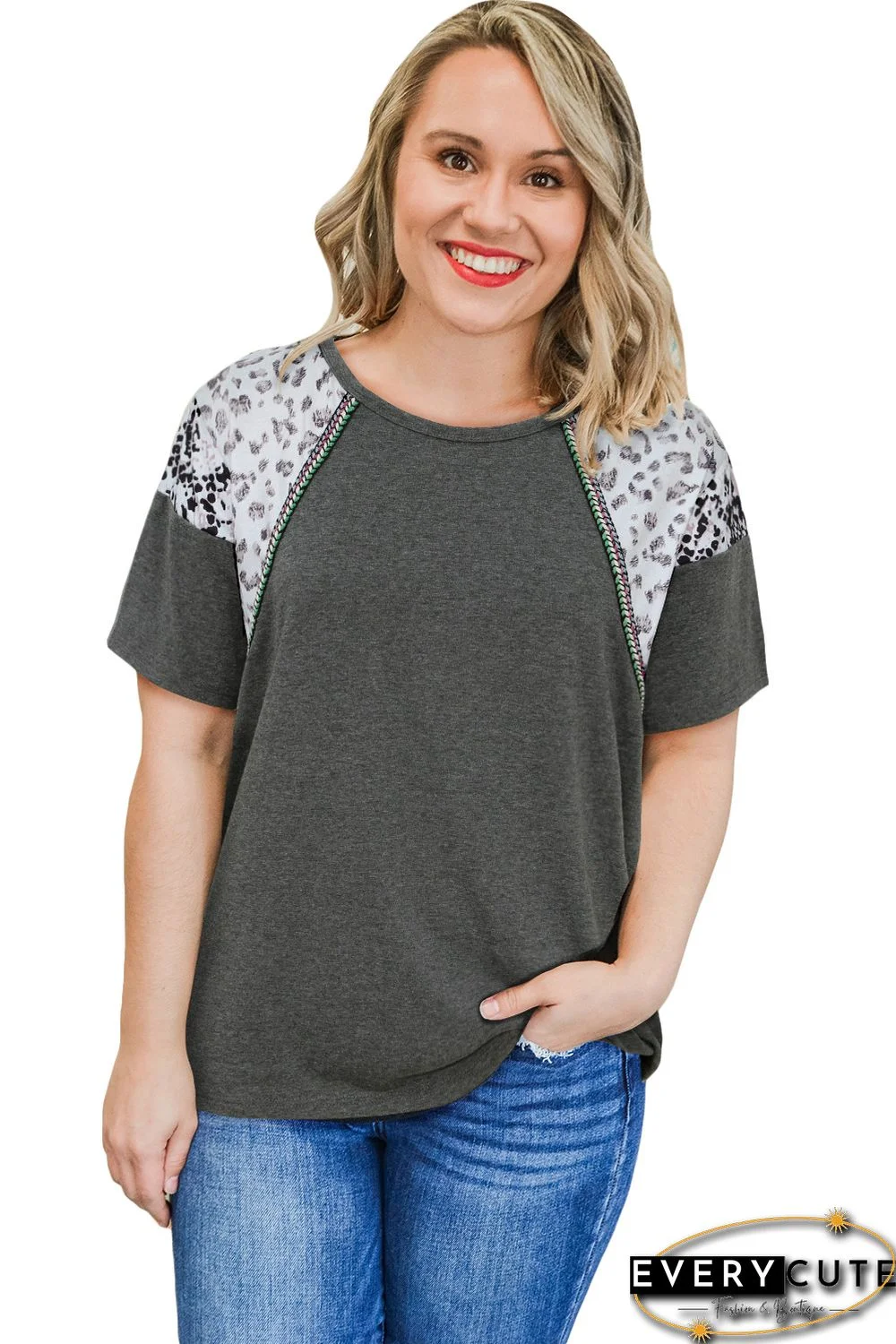 Plus Size Distressed Mix Print Sleeve Tee