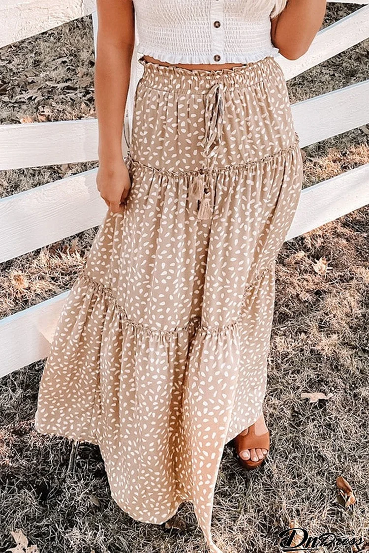 Smocked Ruffled Tiered Spots High Waist Maxi Skirt