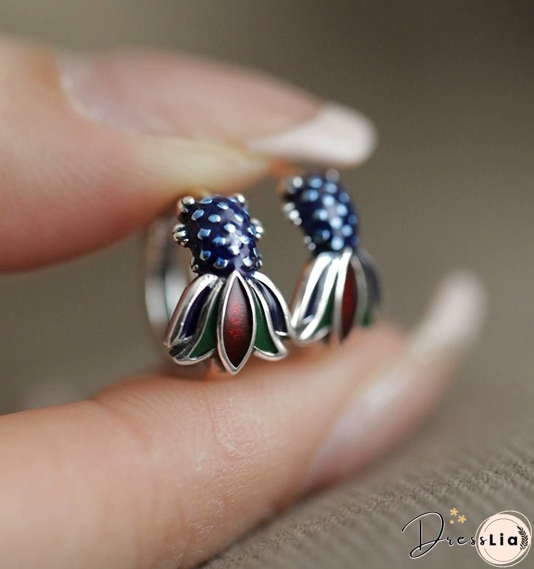 Enamel S925 Sterling Silver Blue Koi Fish Earrings Ladies Design Sense Temperament Retro National Style Earrings