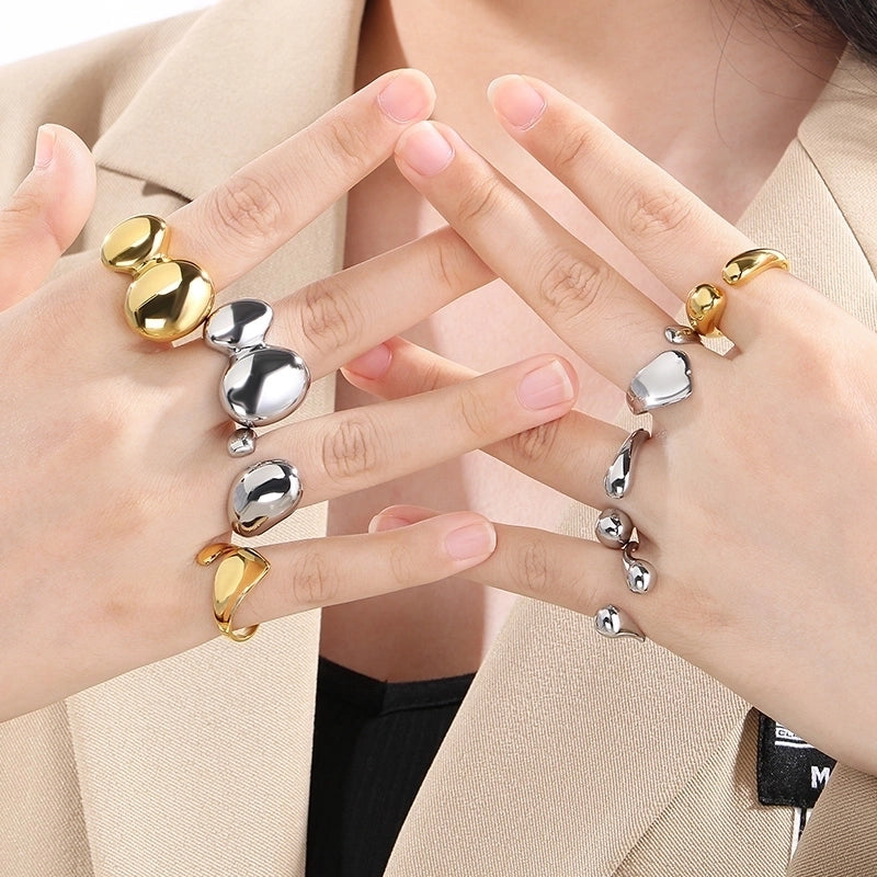 Vintage Style Geometric 304 Stainless Steel 18K Gold Plated Rings