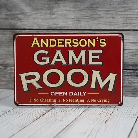 Game Room Metal Sign Red Custom Name