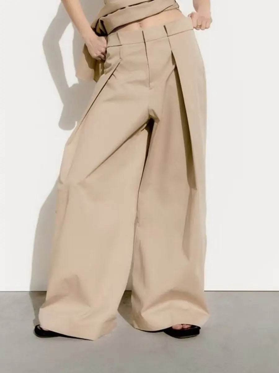 Pleated Straight Wide Leg Pants