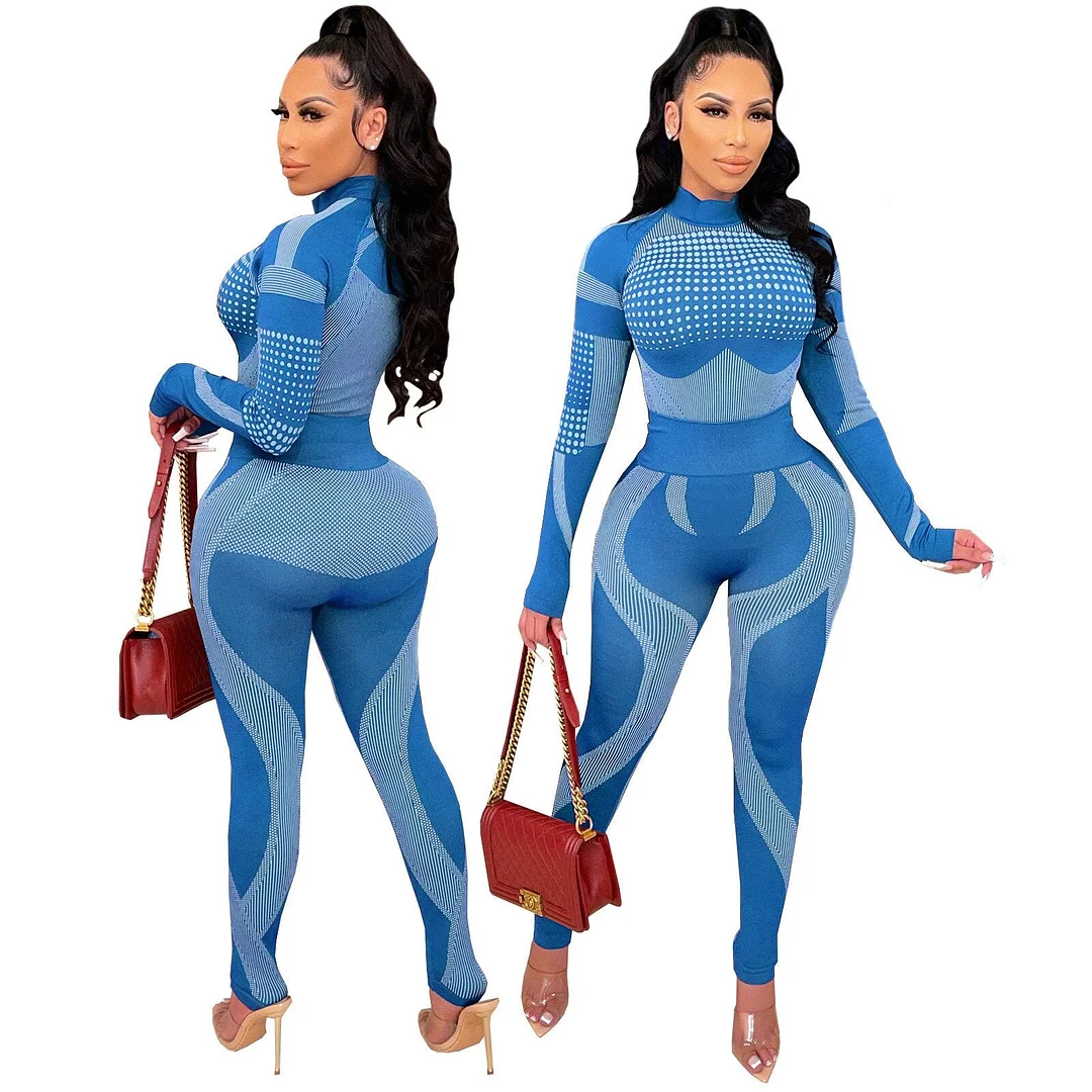 CM.YAYA Autumn Women's Set Long Sleeve T-shirt and Legging Sweatsuit Sport Tracksuit Two Piece Set Fitness Outfits Gym Yoga Suit
