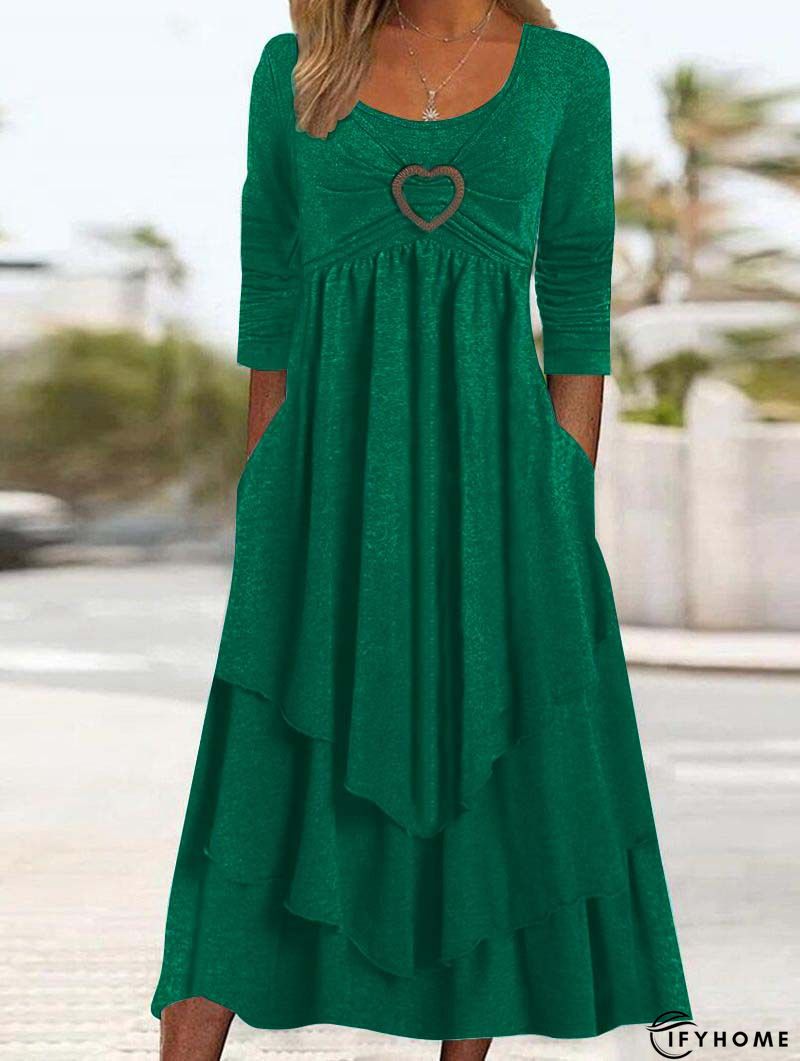 Casual Color Block Regular Fit Daily Midi Dress | IFYHOME