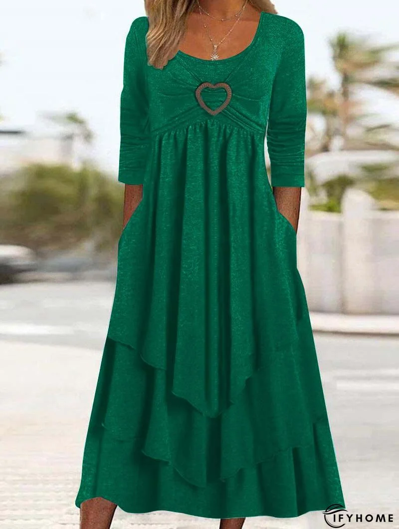 Casual Color Block Regular Fit Daily Midi Dress | IFYHOME