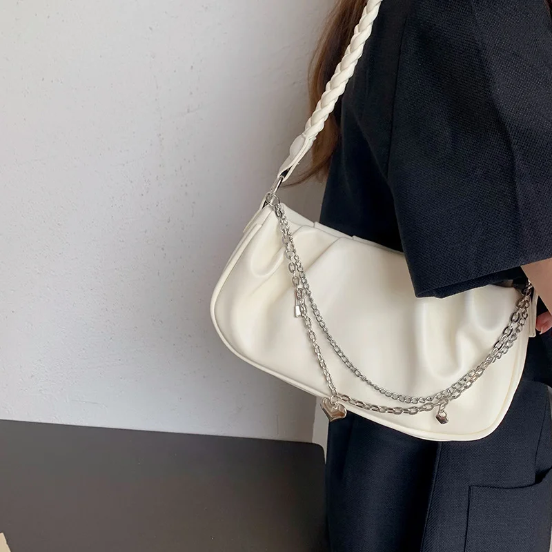 Mongw Mongw Fresh Cloud Under The Armigar Small Design Folds One-Shoulder Bag Female Cross-Body Texture Chain Weaving Handbag