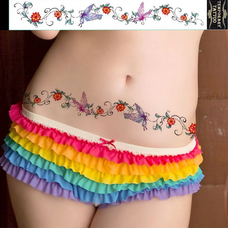 Waist Waterproof Temporary Tattoo Sticker Big Morning Glory Flower Plant Art Fake Tatoo Water Transfer Tatto for Women Girl