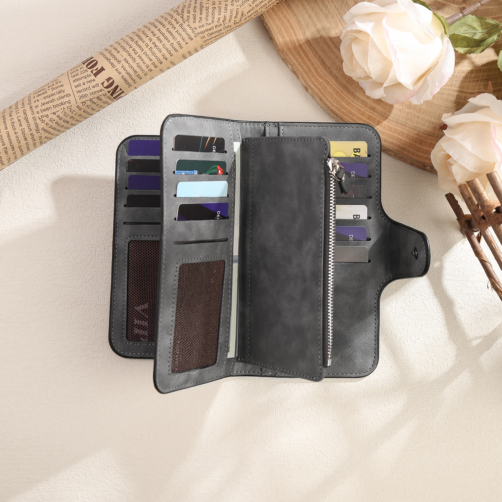 Portafoglio in PU pelle con 1 letetra & 1 testo & 1 nome & 1 foto personalizzati per mamma/nonna