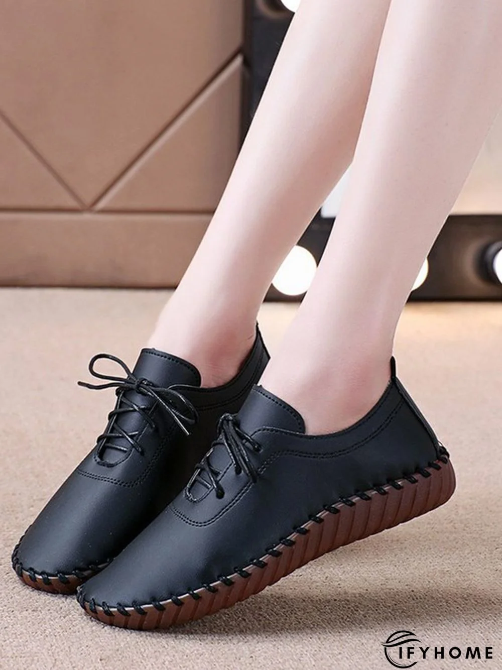 Casual Plain Lace-Up Flat Shoes | IFYHOME