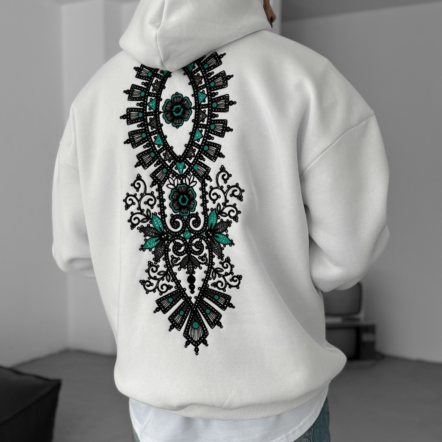 Ethnic Design Print Casual Oversized Hoodie