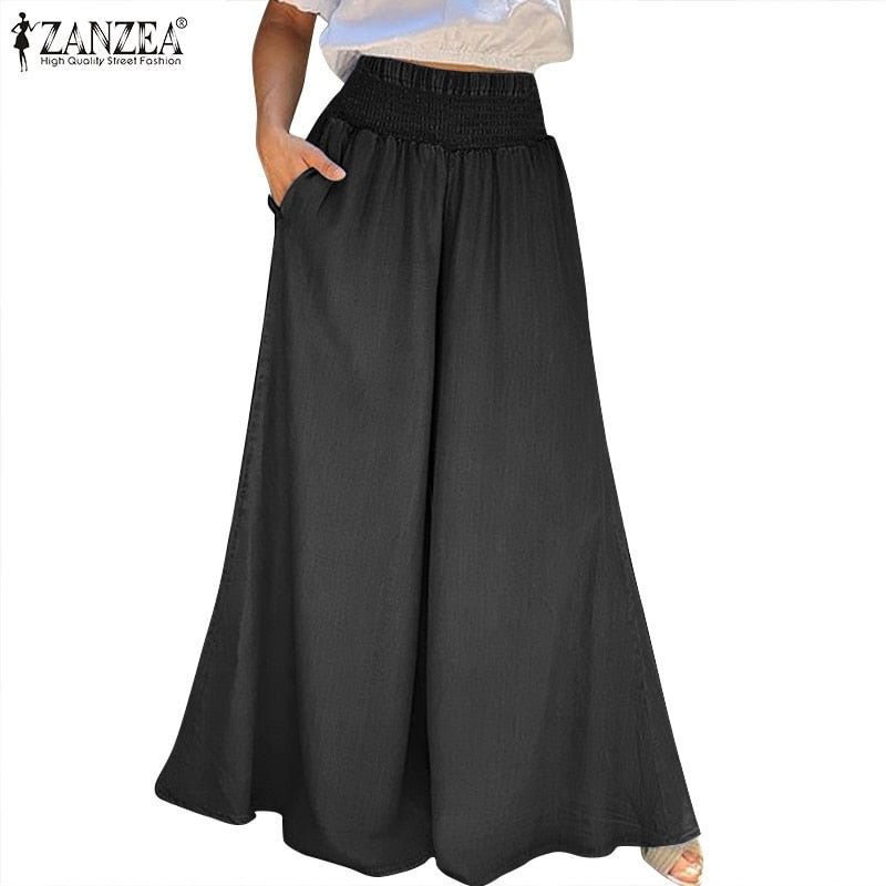 2022 Fashion Wide Leg Pant Women Solid High Waist Trousers Autumn Oversized Denim Blue Pantalons Female Casual OL Loose Palazzo