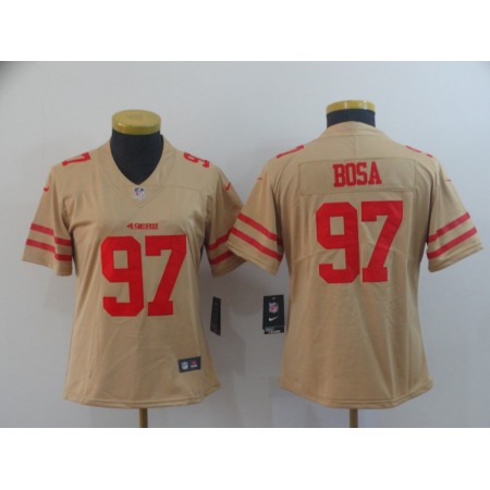 Women's NFL San Francisco 49ers #97 Nick Bosa  2019 Gold Inverted Legend Stitched NFL Jersey(Runs Small)