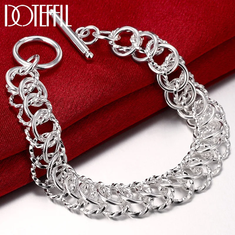 DOTEFFIL 925 Sterling Silver Round Circle Chain OT Buckle Bracelet For Women Jewelry