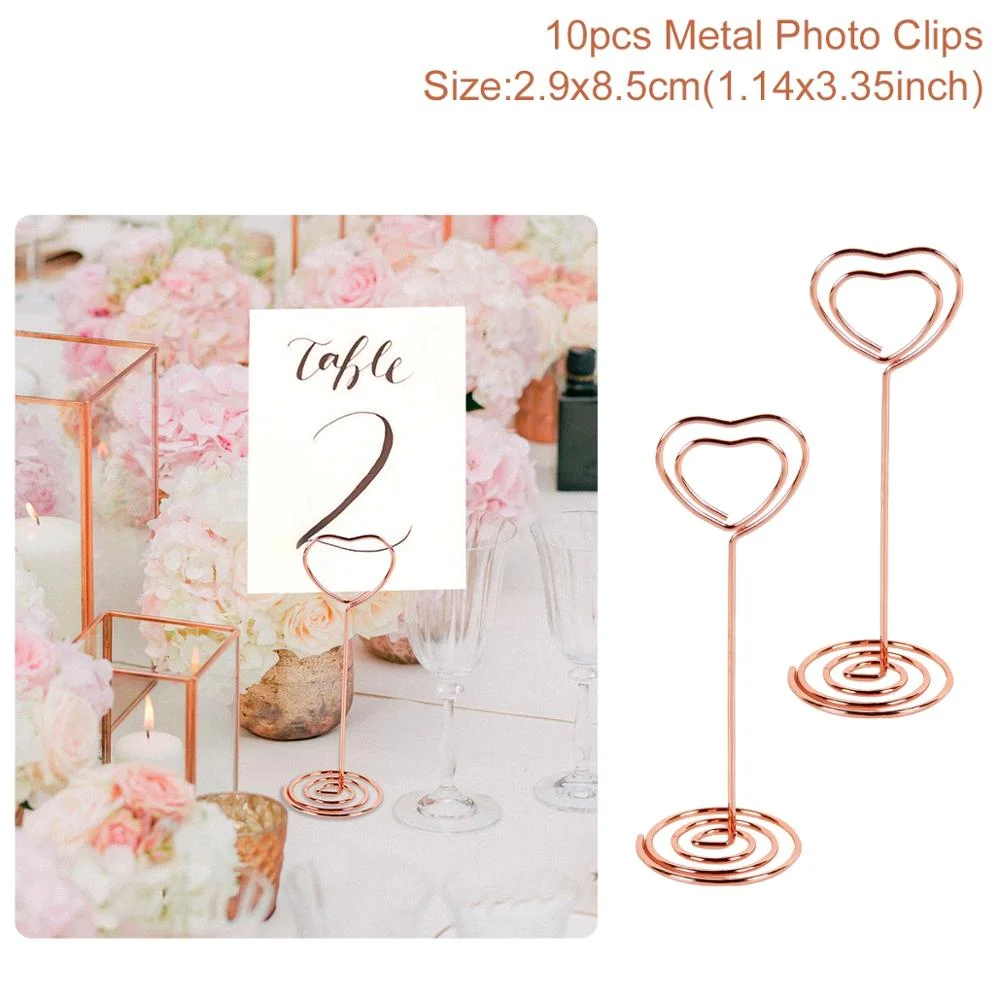 Staraise 10pcs Rose Gold Romantic Heart Shape Metal Photo Clips Wedding Desktop Decoration Table Number Stand Party Supplies