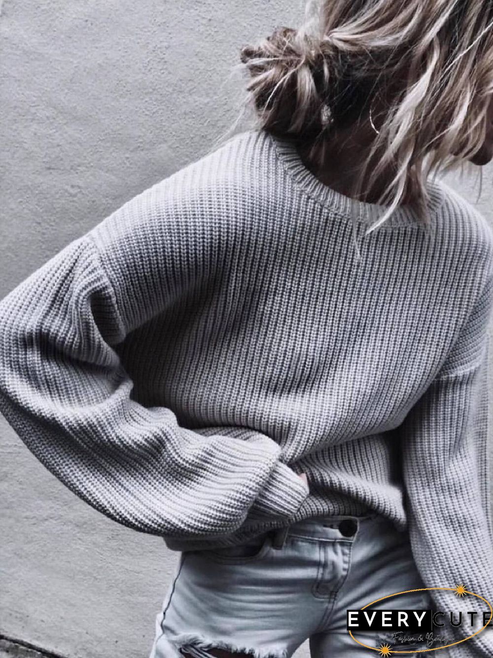 Plain Spring Elegant Acrylic Crew Neck Mid-weight Daily Loose Regular Sweater for Women