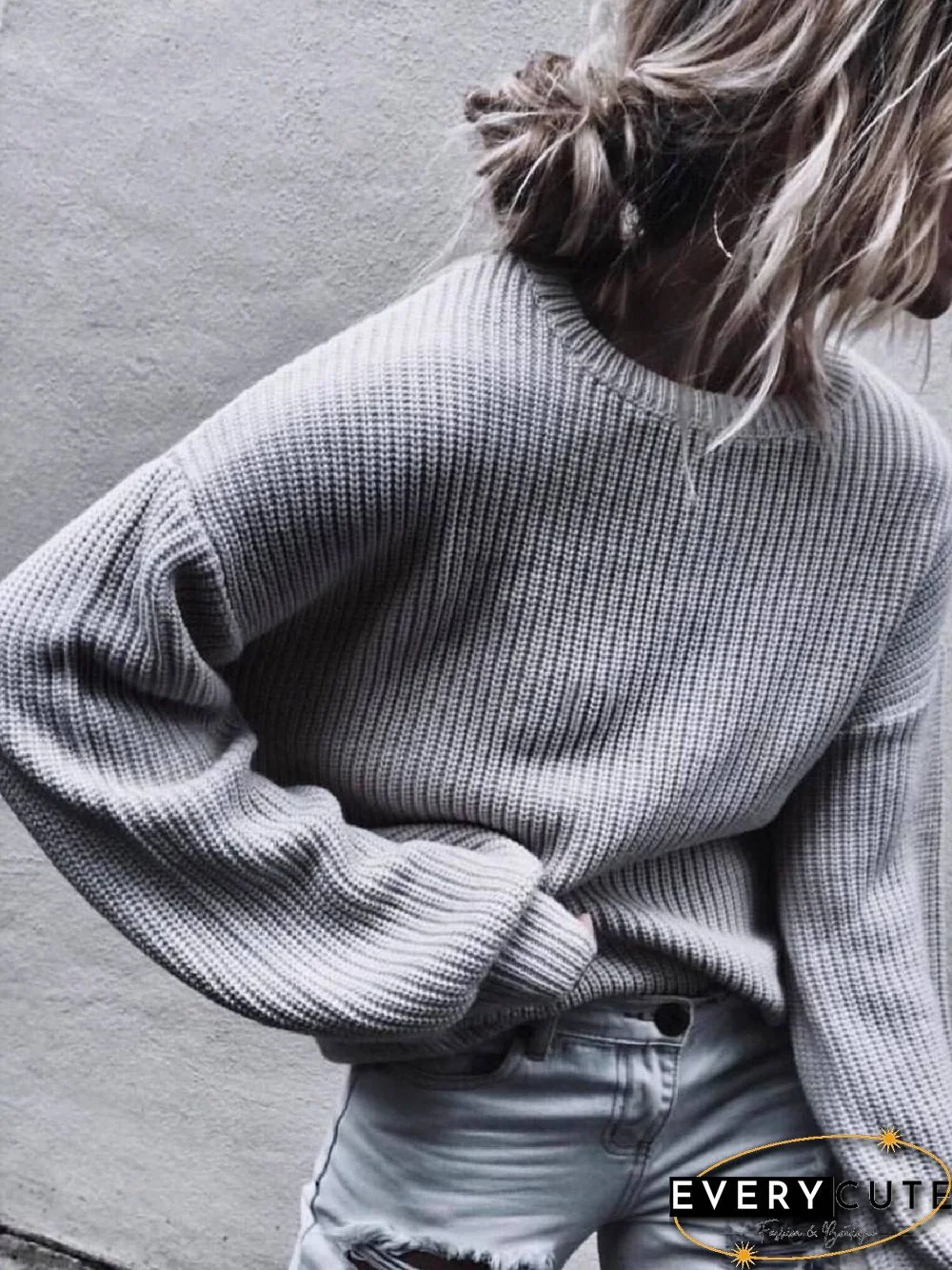 Plain Spring Elegant Acrylic Crew Neck Mid-weight Daily Loose Regular Sweater for Women