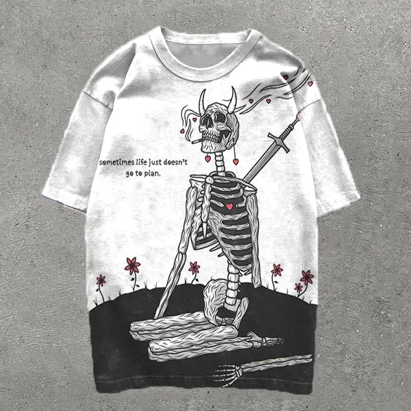 Wounded Skull Print Short Sleeve T-Shirt