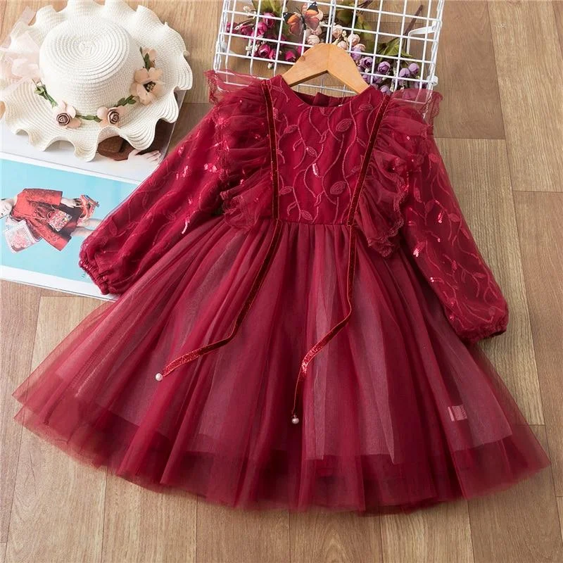 Girls Christmas Dress Girls Winter Dress Embroidery Floral Lace Elegant Mesh Outfits New Year Vestido Infantil Girls Lace Dress