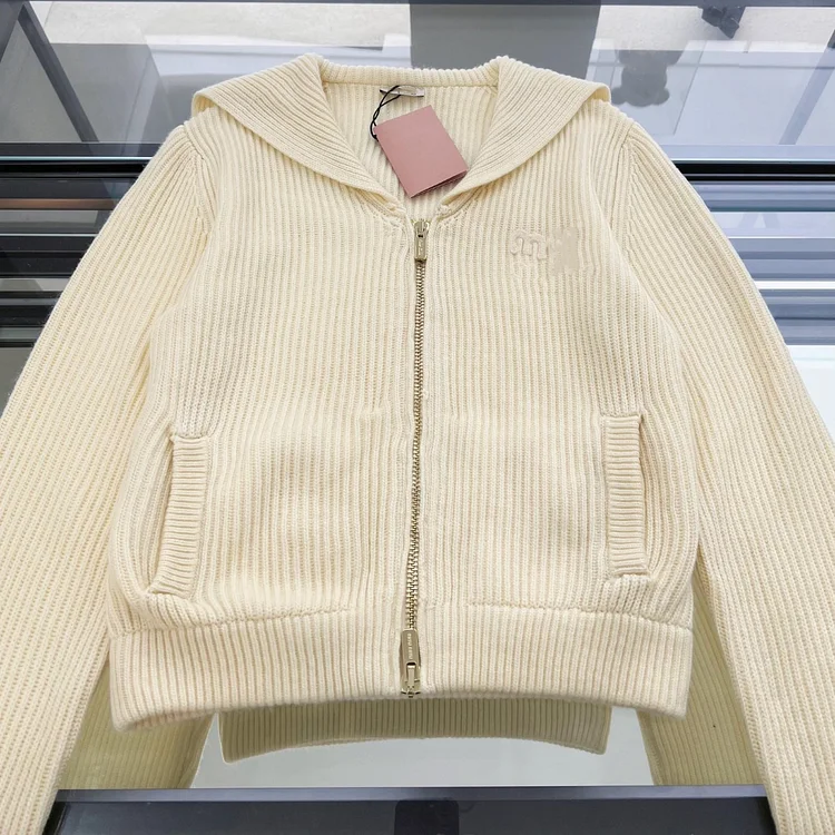 Women Sweater Cardigan Winter Solid Color Knit Zipper Hooded Cardigan 