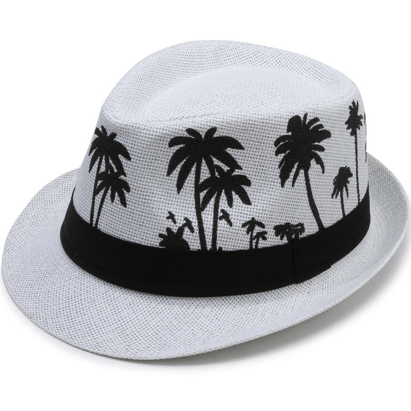 Coconut Tree Pattern Jazz Hat Men’s Summer Casual Hat Dad’s Beach Hat Outdoor Middle-aged And Elderly Sunscreen Hat