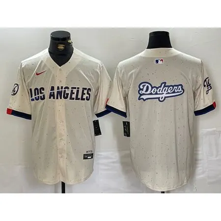 Men's Los Angeles Dodgers Team Big Logo Cream Stitched Baseball Jersey 3W2E