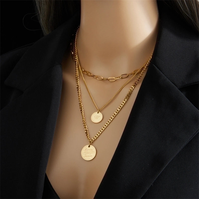 Stainless Steel 18K Gold Plated Vintage Style Gold Plated Letter No Inlaid Layered Necklaces