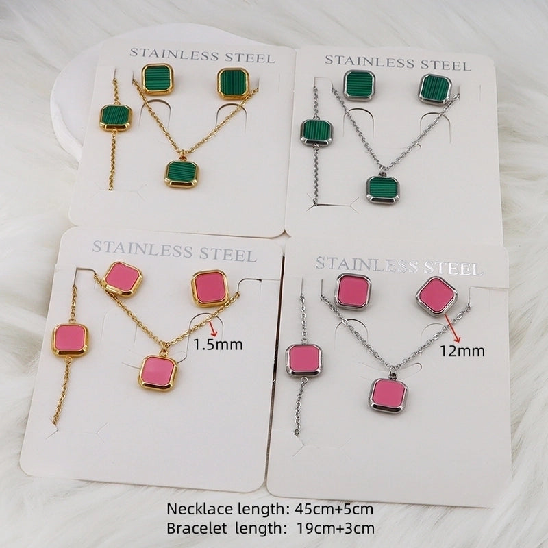 Minimalist Classic Style Square Shell 304 Stainless Steel Gold Plated Jewelry Set